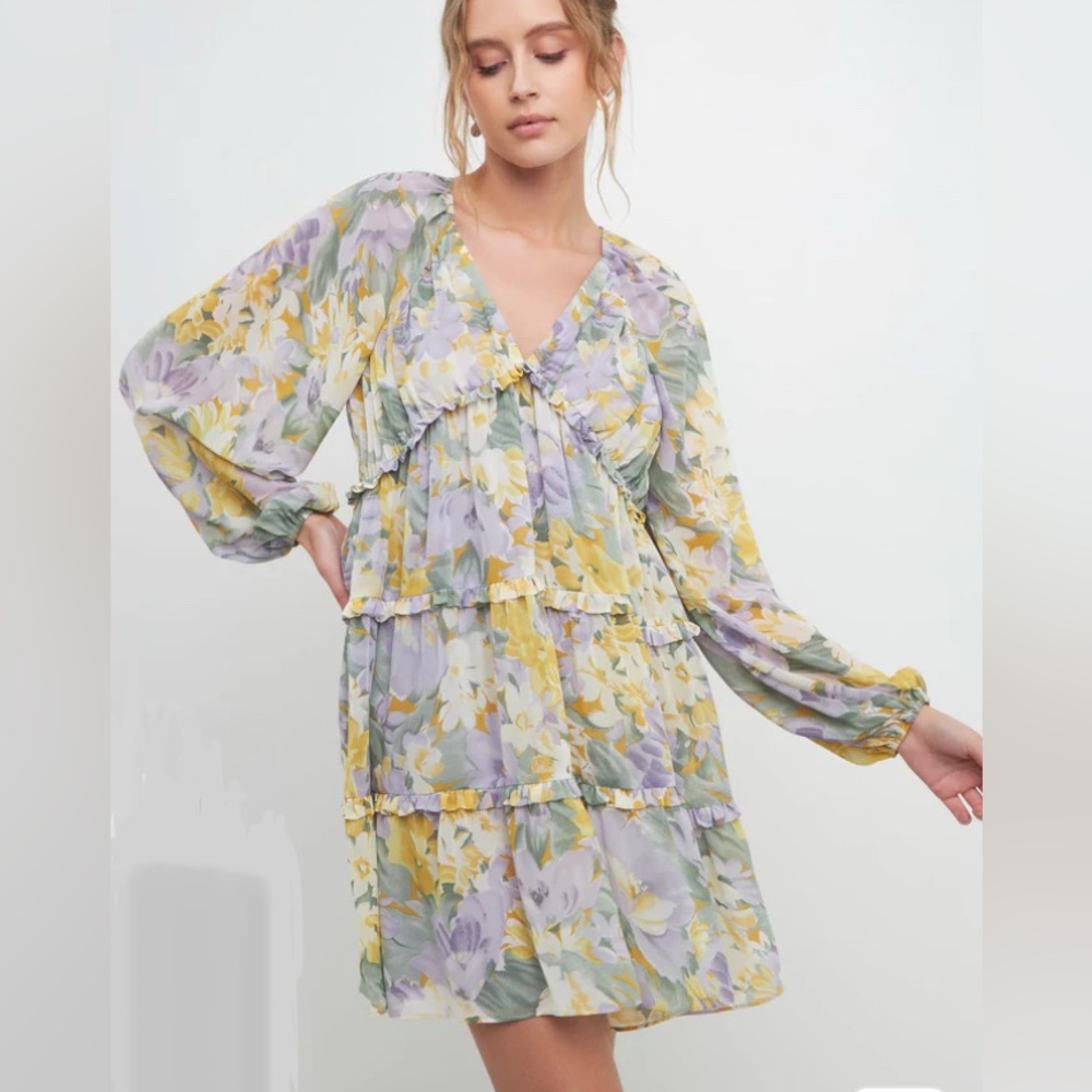 Free The Roses Lavender Floral Voluminous Flowy Mini Dress: Size Small